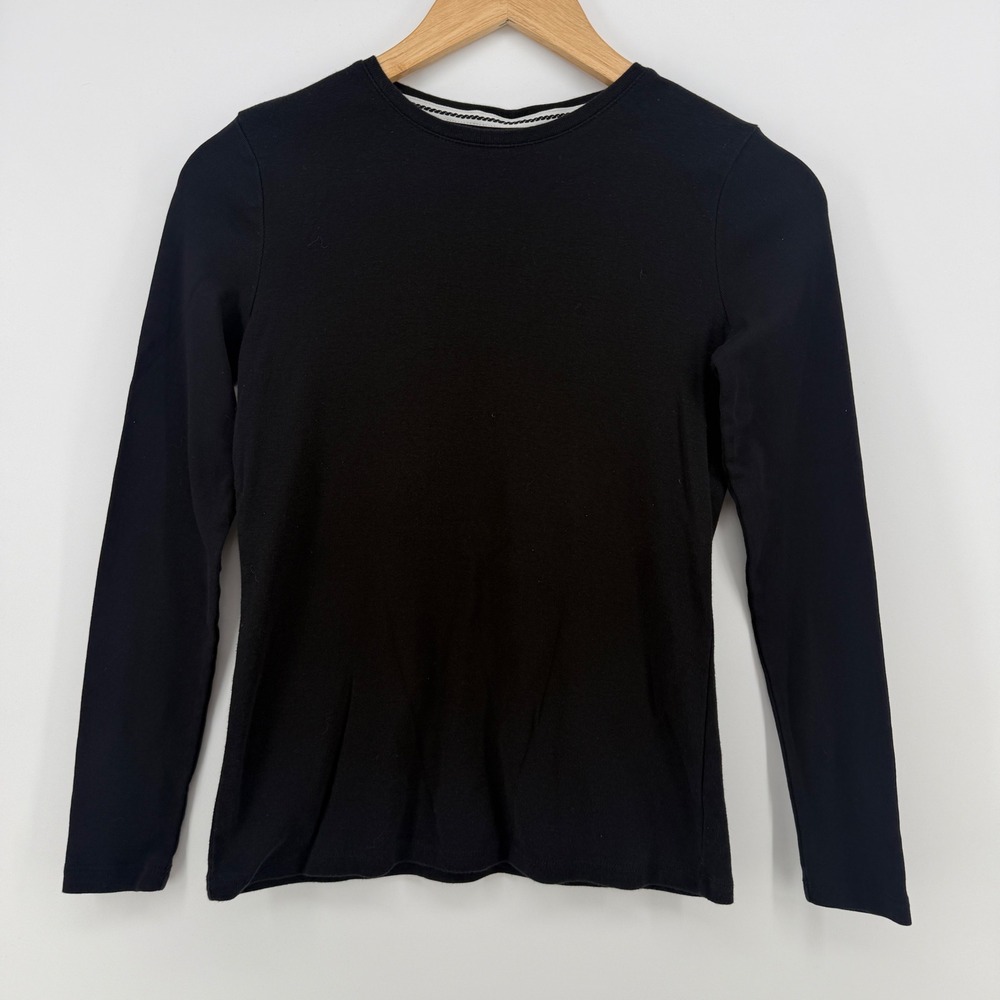 Talbots Petites Black 100% Pima Cotton Long Sleeve Crew Neck Tee Shirt Size P